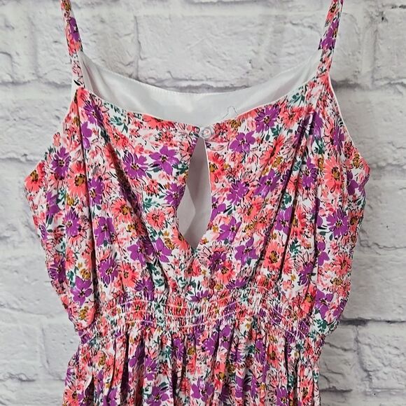 Big Girls Rare Editions Sleeveless Floral Print Skater Dress Keyhole Tassel Tie - Picture 5 of 9